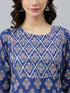 Blue Cotton Floral Print Straight Kurta